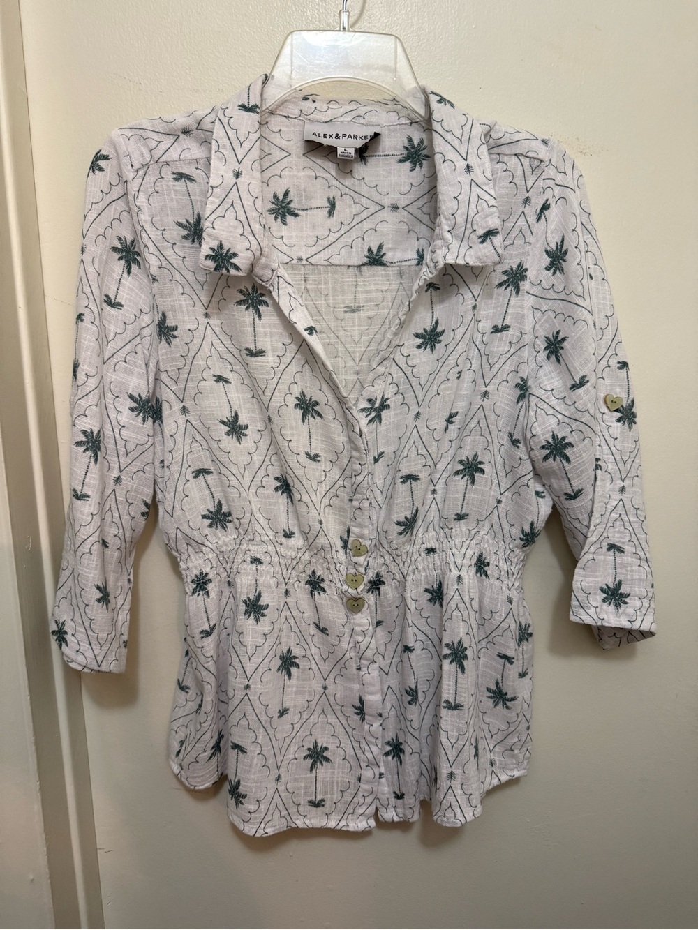 Alex and Parker White Button-Front Palm-Print Shirt